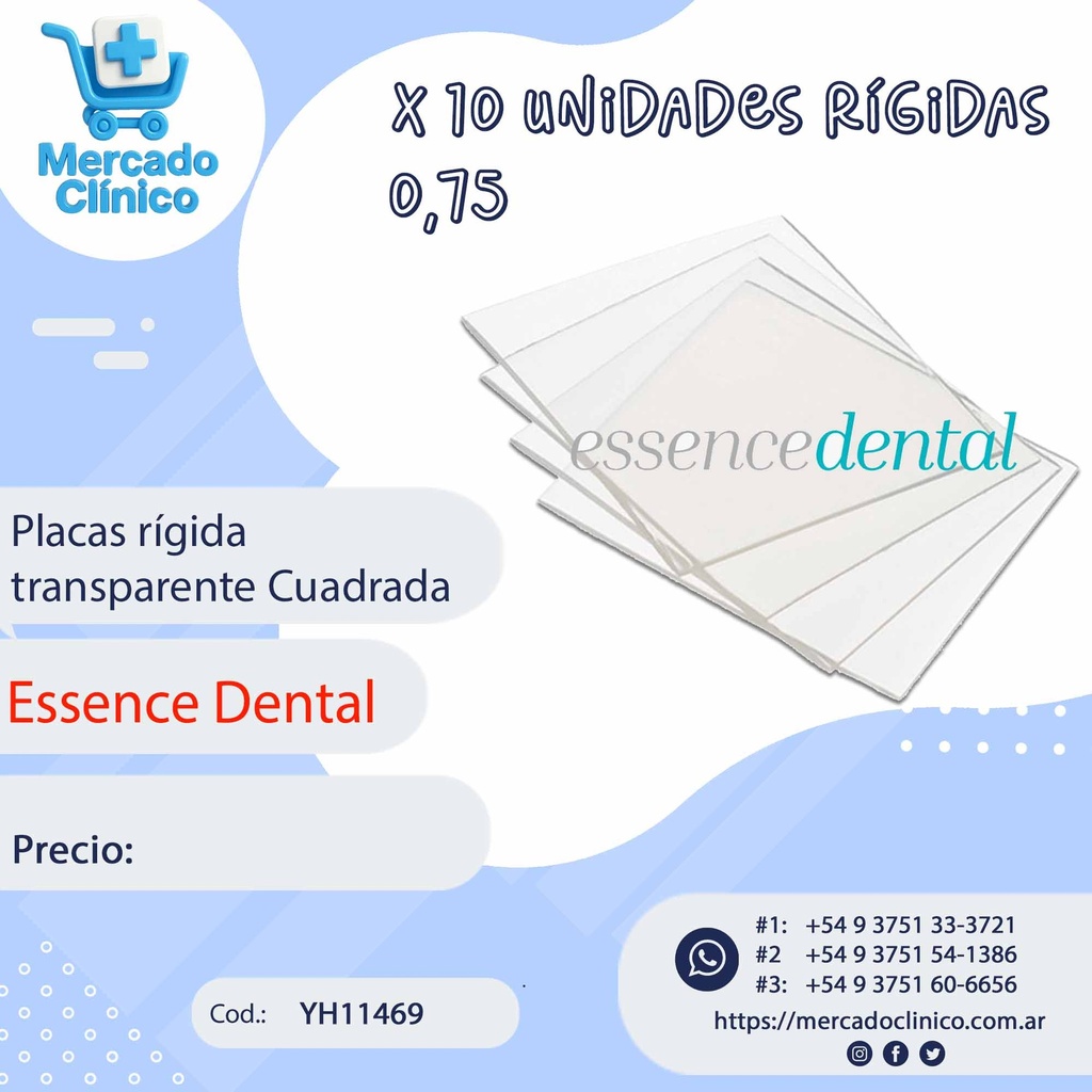 Placas / Láminas Rígidas  transparente cuadrada- x 10un - 0,75 mm - ESSENCE DENTAL 