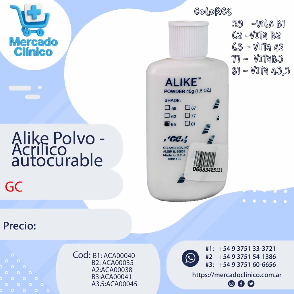 Alike Polvo - Acrílico autocurable (puente / coronas) x 45 grs - GC
