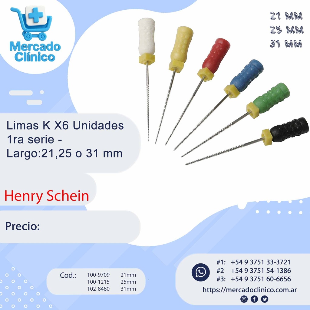Limas K X6 Unidades iguales - 1ra serie - Dif largos - Henry Schein