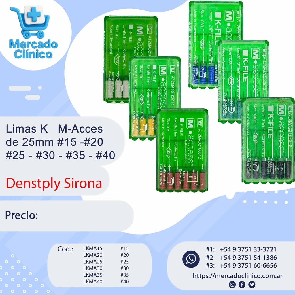 Limas K   M-Acces de 25mm  #15 -#20 - #25 - #30 - #35 - #40 - Dentsply Sirona