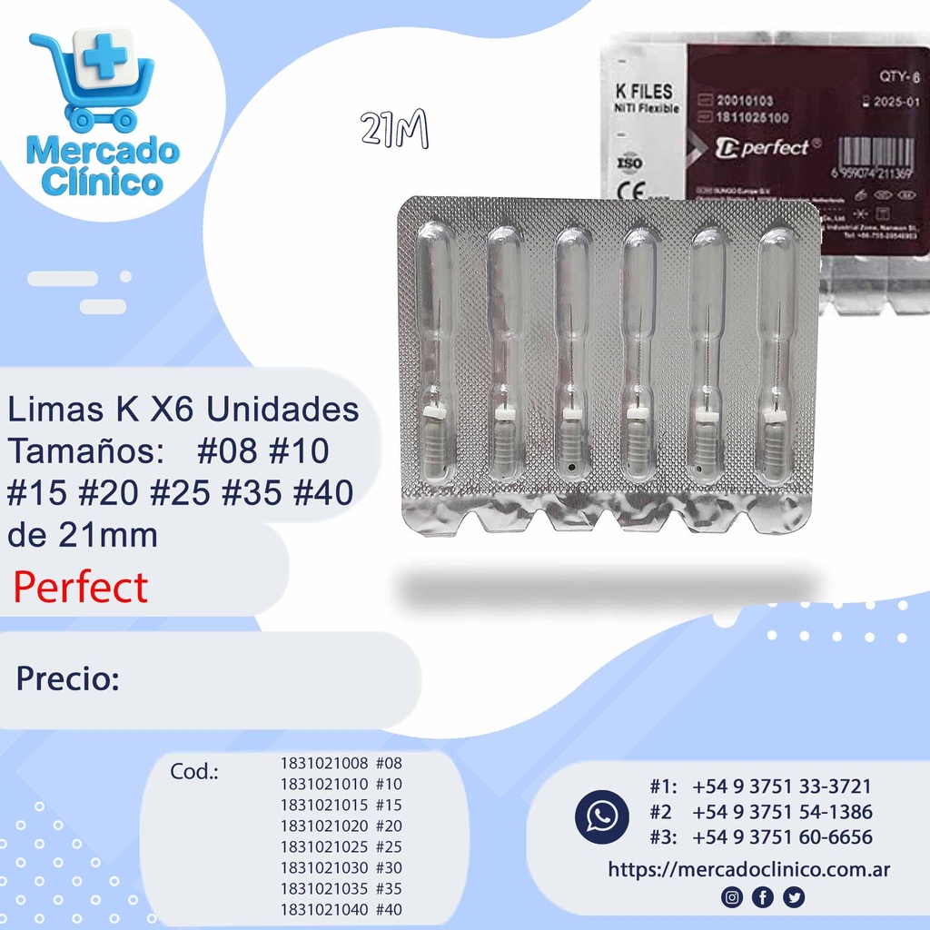 Limas K X6 Unidades - Dif tamaños - 21mm - Perfect