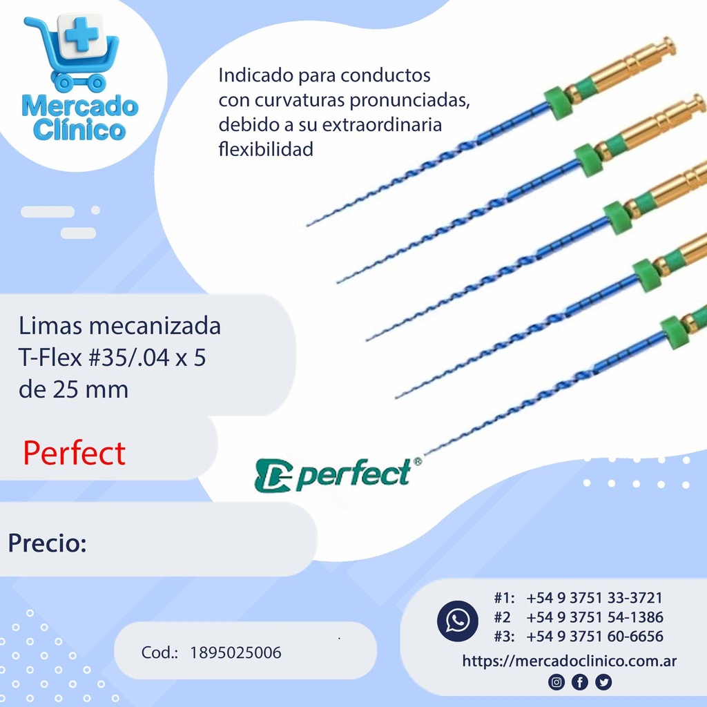 Limas mecanizada  T-Flex #20/.04 x 5  de 25 mm - Perfect