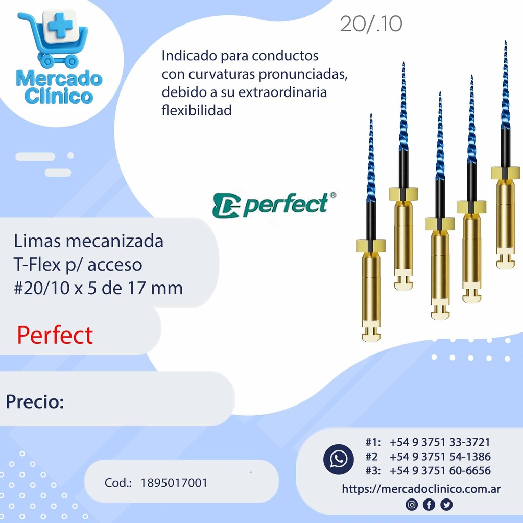 Limas mecanizada  T-Flex #20/.04 x 5  de 25 mm - Perfect