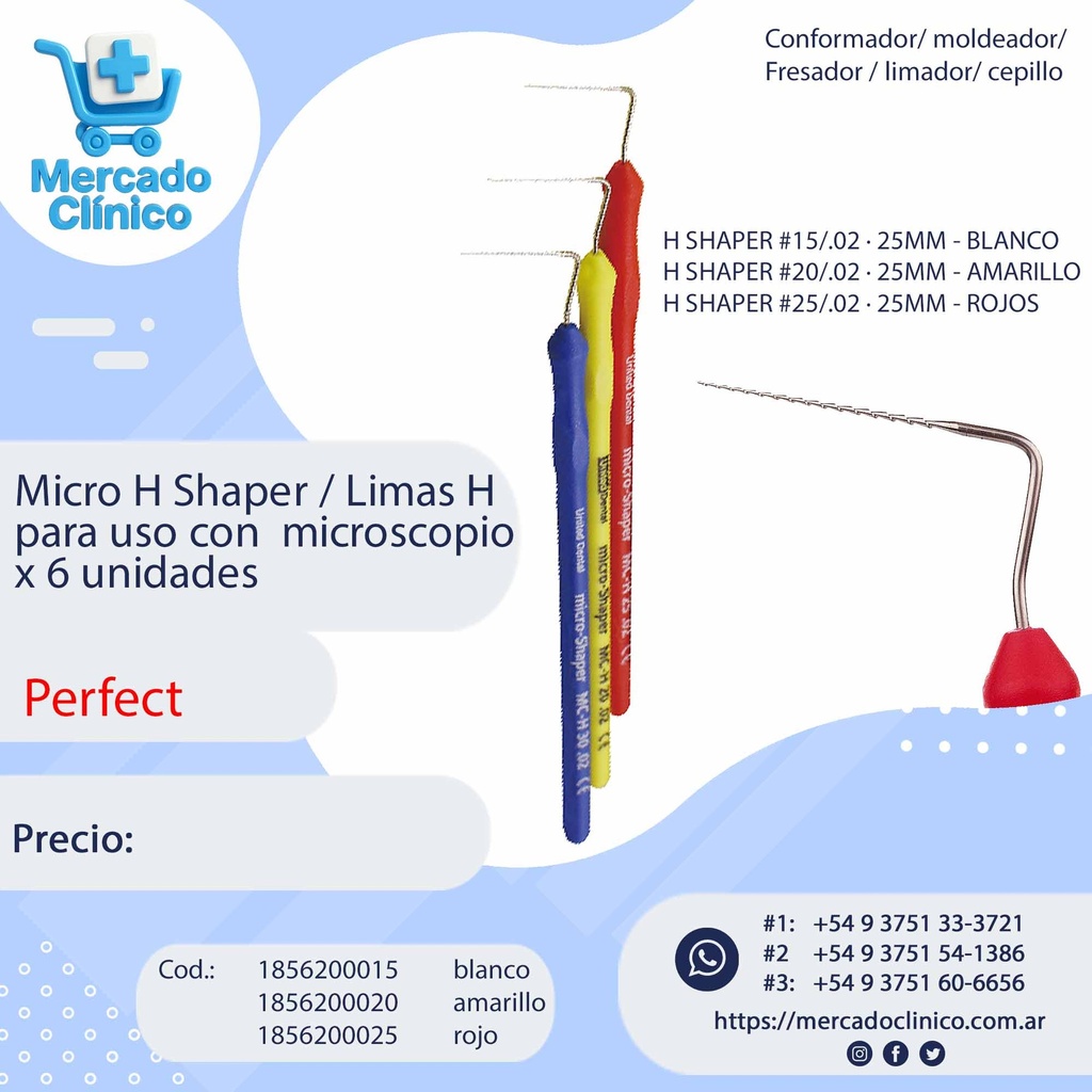 Micro H Shaper / Limas H para uso con  microscopio x 6 unidades - Perfect