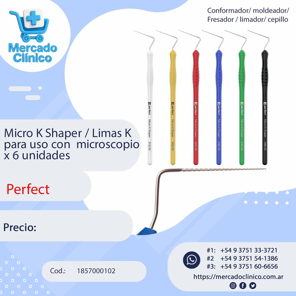 Micro K Shaper / Limas K para uso con  microscopio x 6 unidades - Perfect