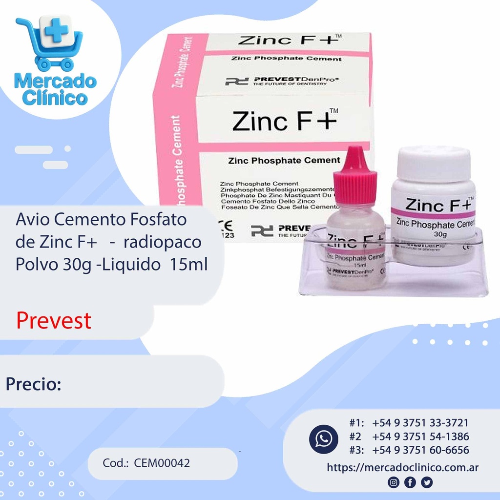 Avio cemento Fosfato de Zinc F+ - Polvo+Liquido - PREVEST