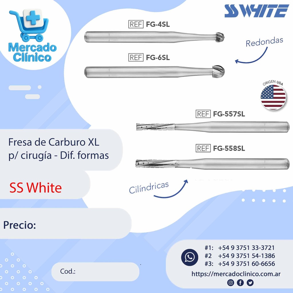 Fresa de Carburo XL para cirugia  - SS White
