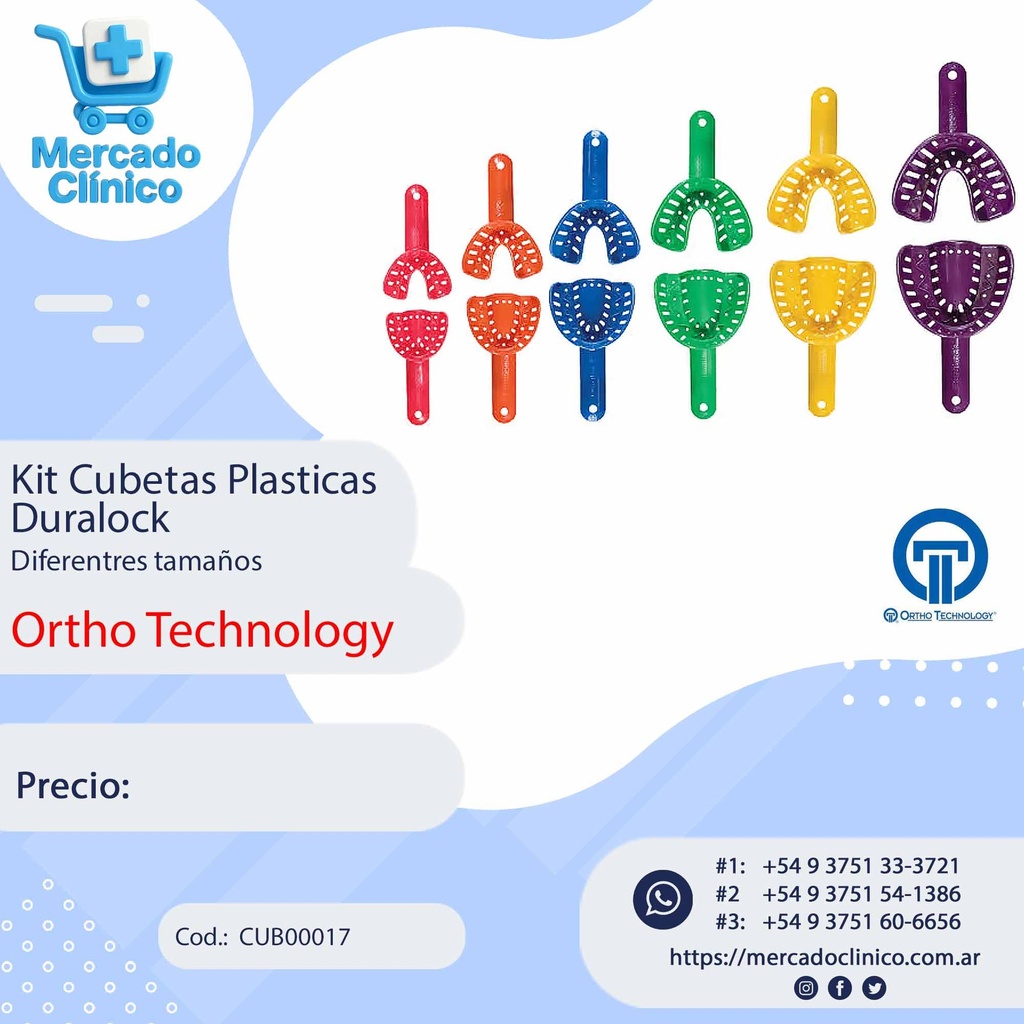Kit de cubetas plásticas autoclavables - x pares - DuraLock - Ortho Technology