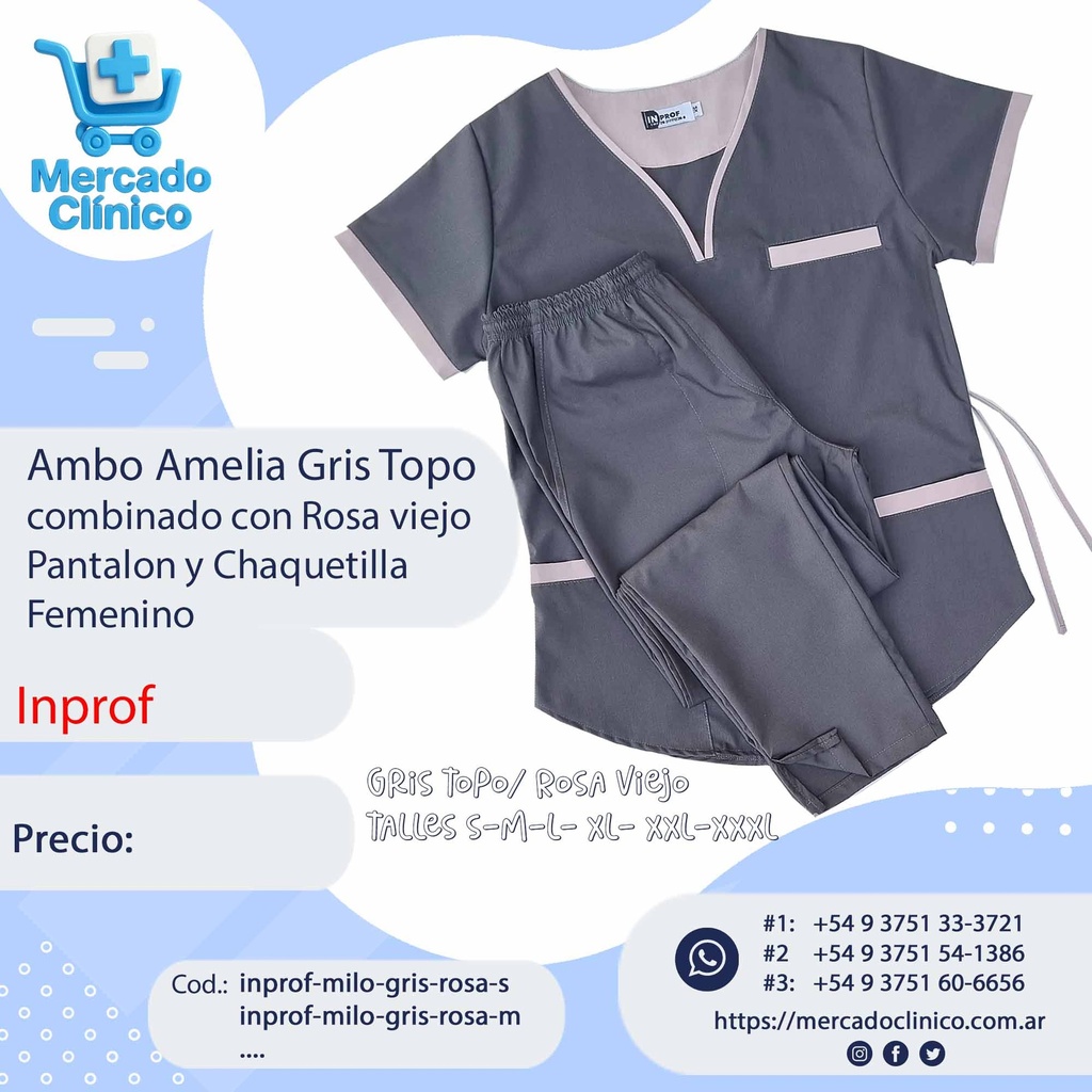 Ambo Amelia Gris Topo - Pantalón y Chaquetilla - Femenino - Inprof