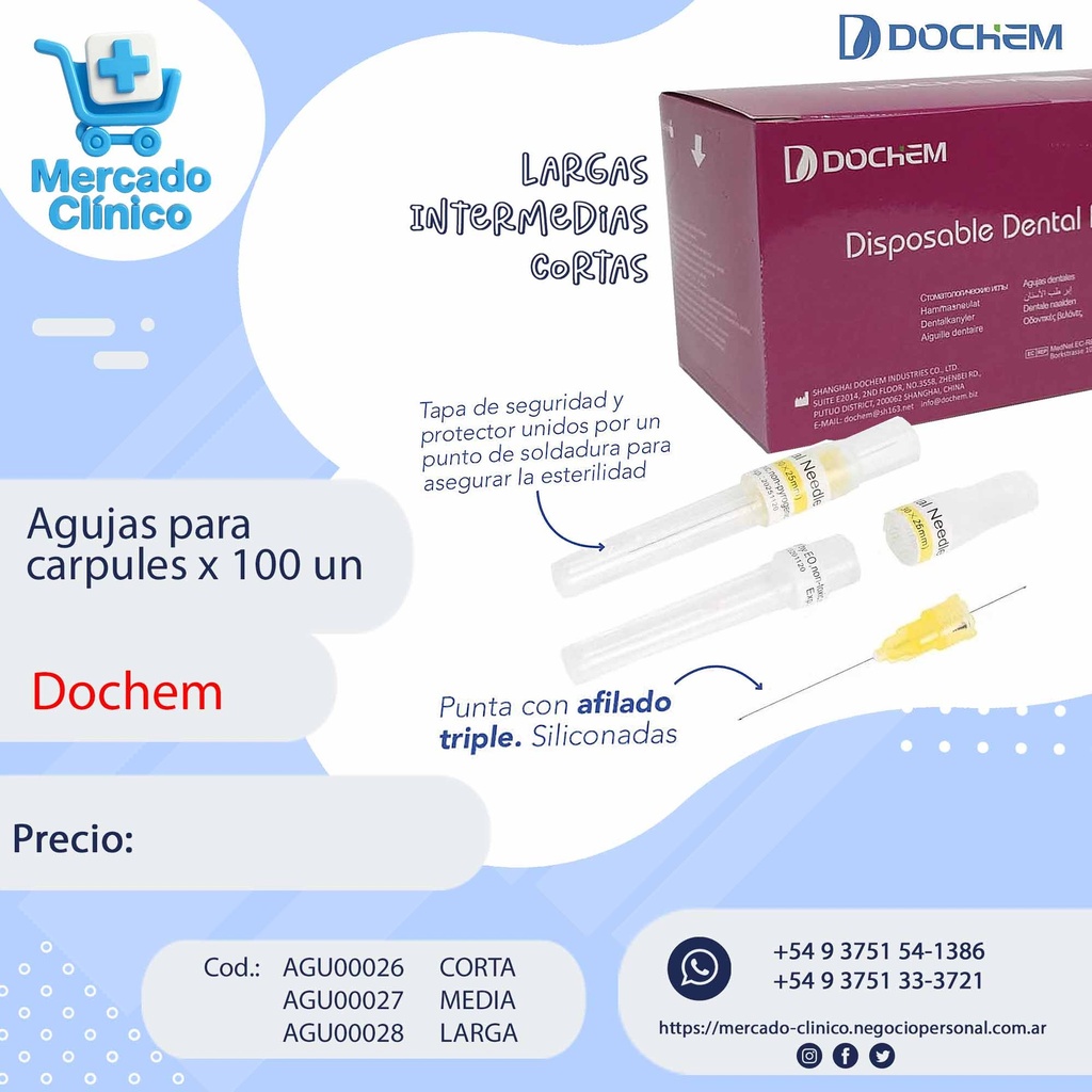 Agujas para carpules - x 100 un - Dochem