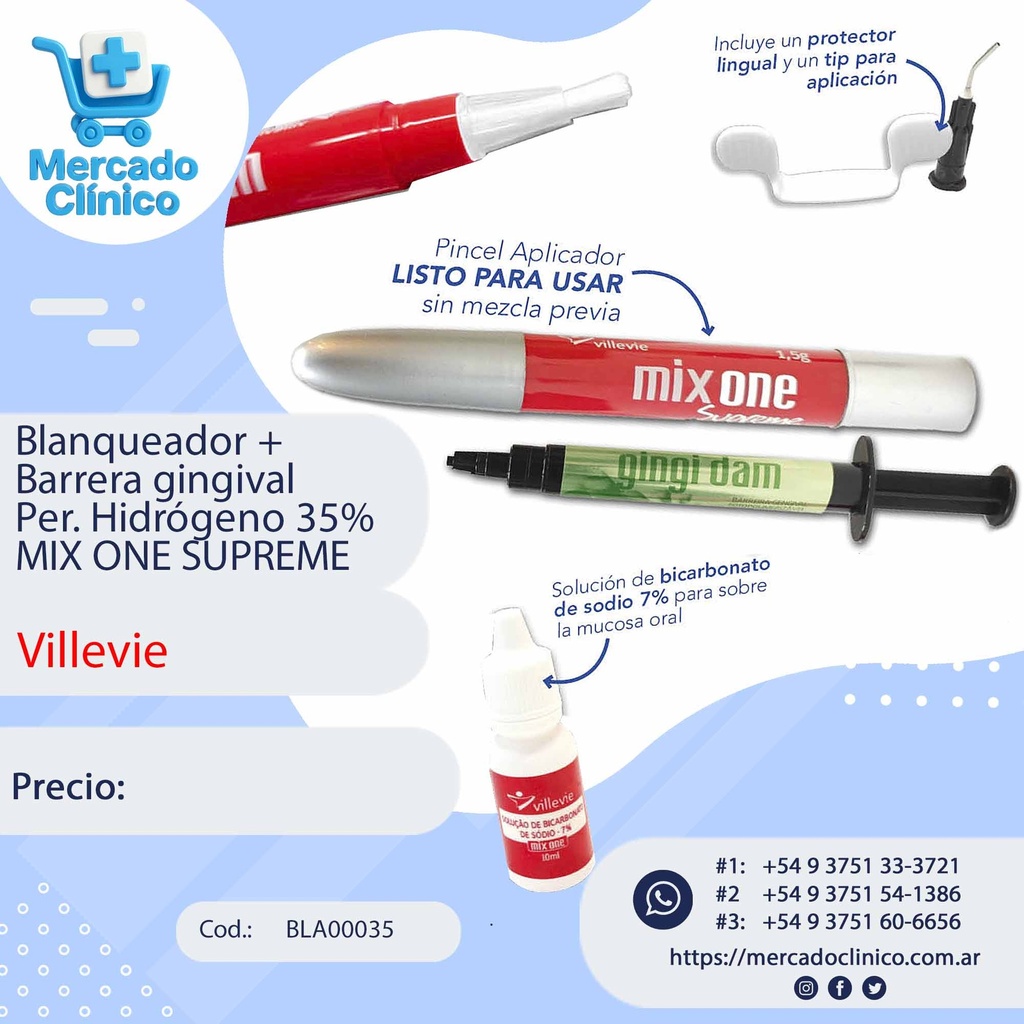 Blanqueamiento + Barrera gingival Per. Hidrógeno 35% MIX ONE SUPREME  - Villevie