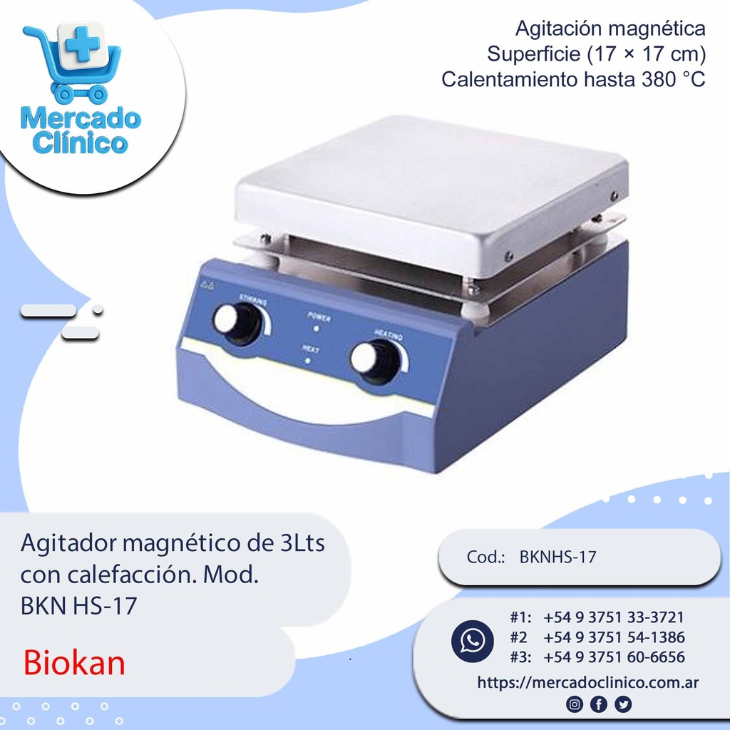 Agitador magnético de 3Lts  con calefacción. Mod.  BKN HS-17 - Biokan