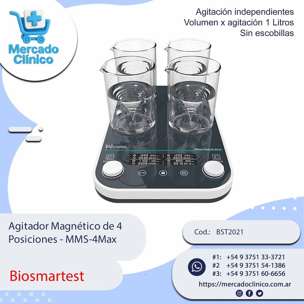 Agitador Magnético de 4  Posiciones - MMS-4Max - Biosmartest