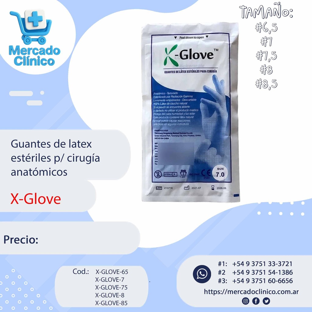Guantes de latex  estériles p/ cirugía anatómicos - X-Glove