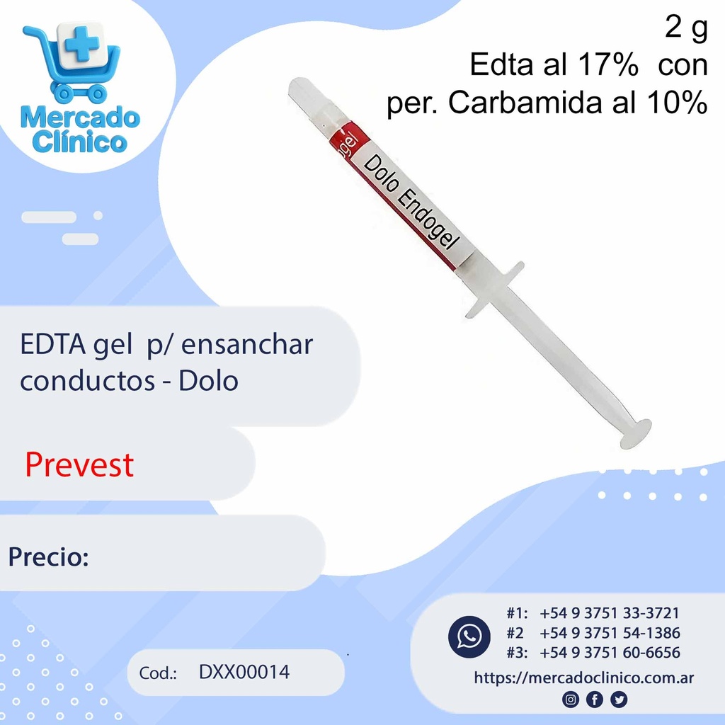 EDTA gel p/ ensanchar conductos - con per. de Carbamida 10% - Quelante Dolo - jeringa 2g - Prevest