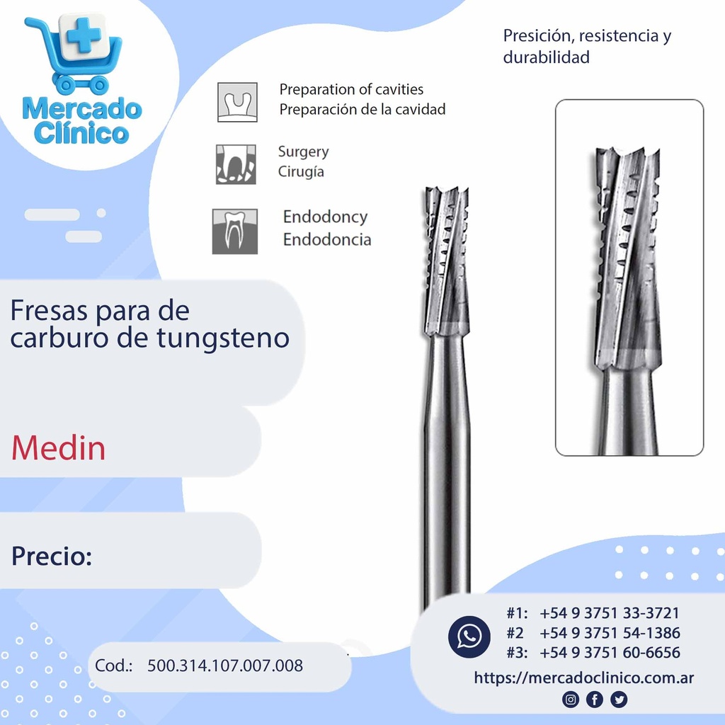 Fresa carburo de tungsteno - troncocónica punta recta  - X  UNIDAD - Medin