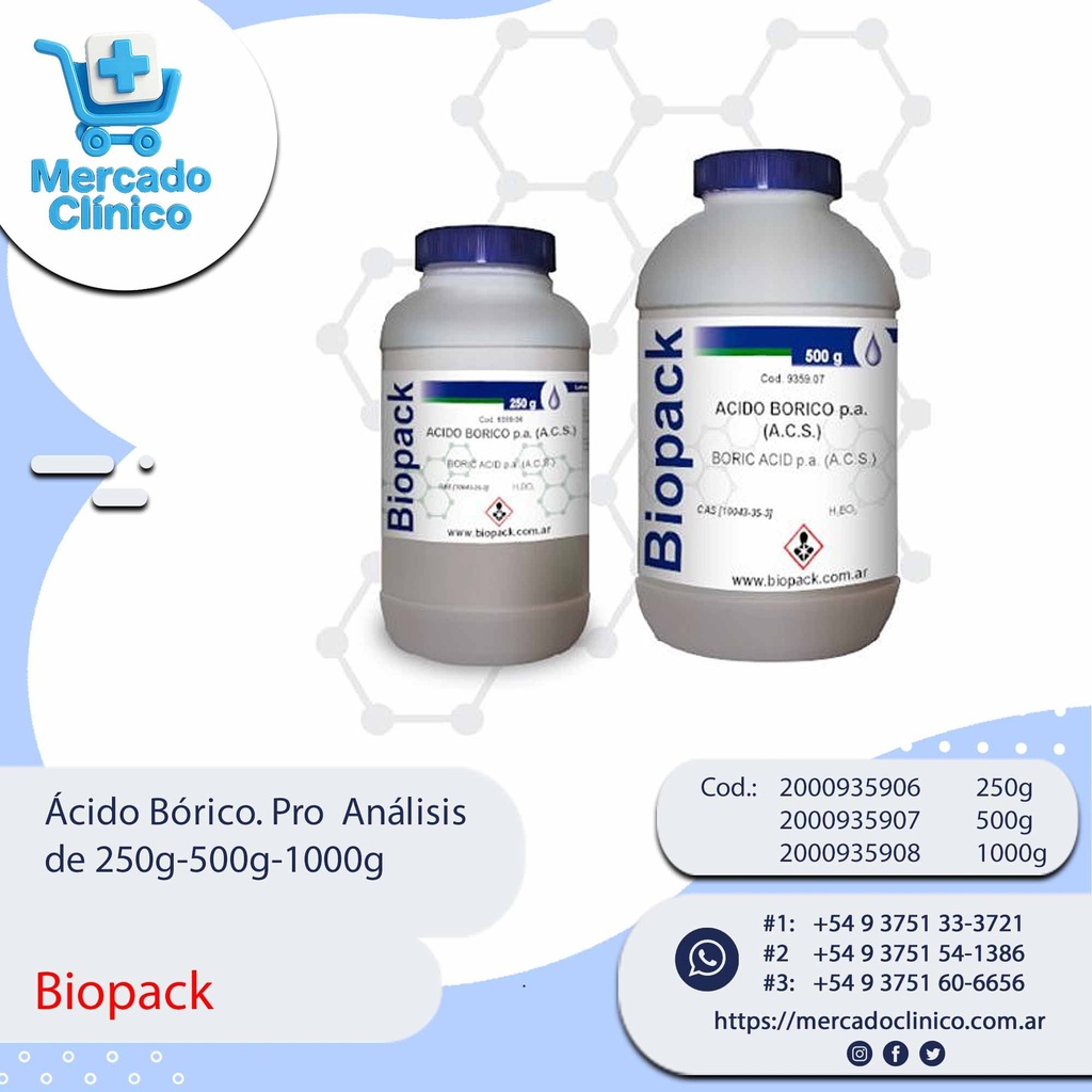 Ácido bórico Pro Análisis - Biopack