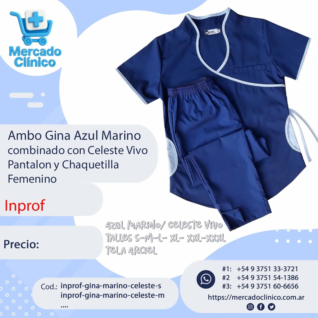 Ambo Gina Azul Marino combinado con Celeste Vivo Pantalon y Chaquetilla  Femenino - Inprof