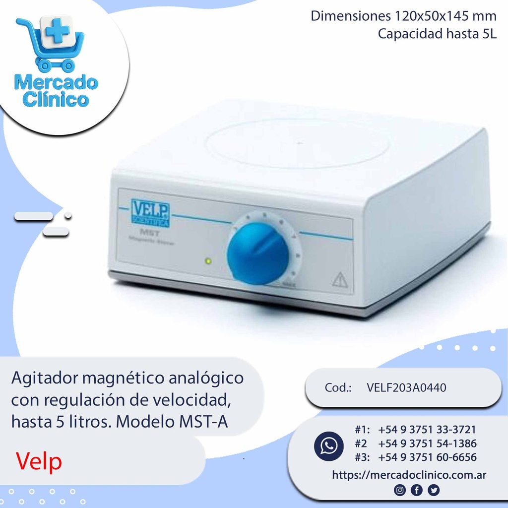 Agitador magnético analógico con regulación de velocidad,  hasta 5 litros Modelo MST-A - Velp