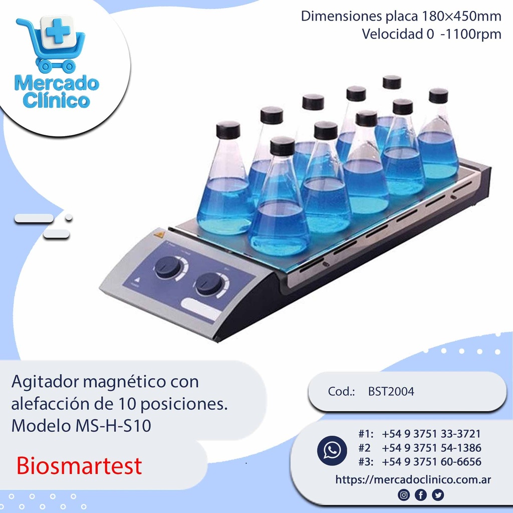 Agitador magnético con  alefacción de 10 posiciones.  Modelo MS-H-S10 - Biosmartest