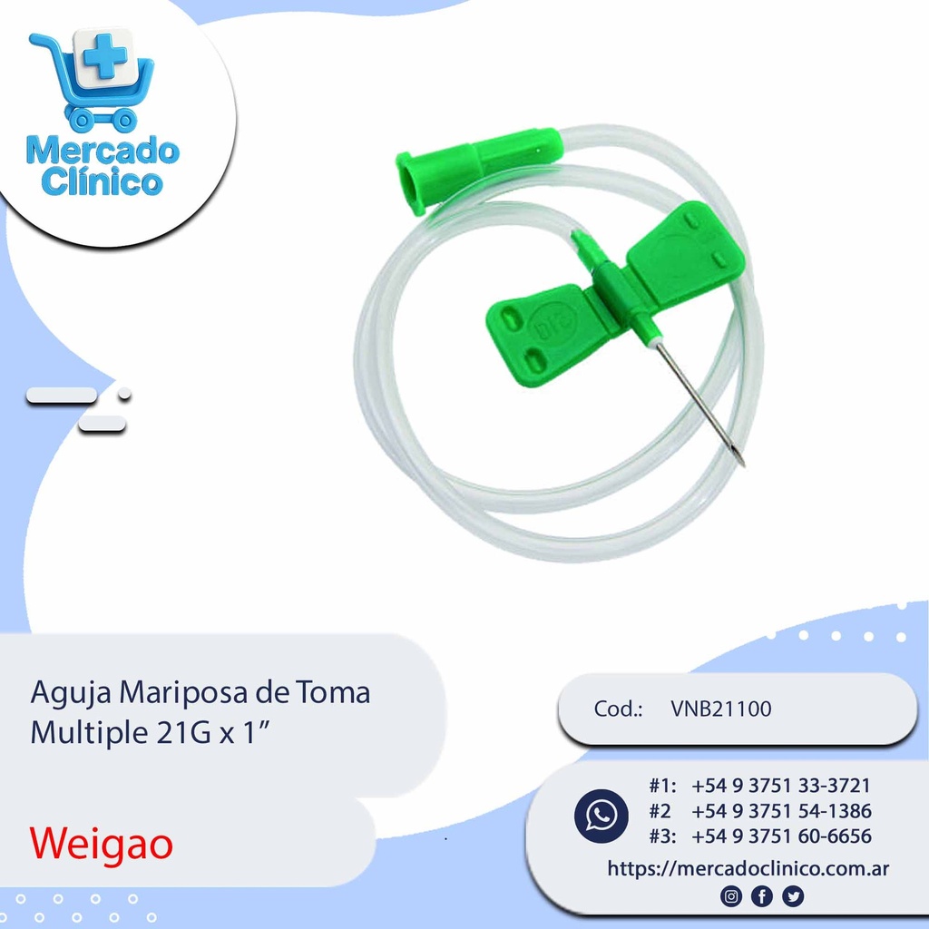 Aguja Mariposa de Toma  Multiple 21G x 1” - Weigao
