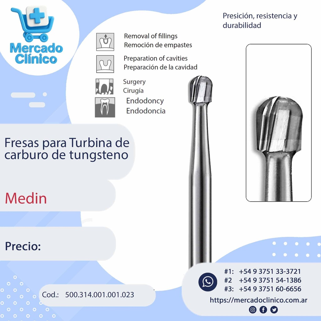 Fresa carburo de tungsteno - cilíndrica de punta redonda  - X  UNIDAD - Medin 