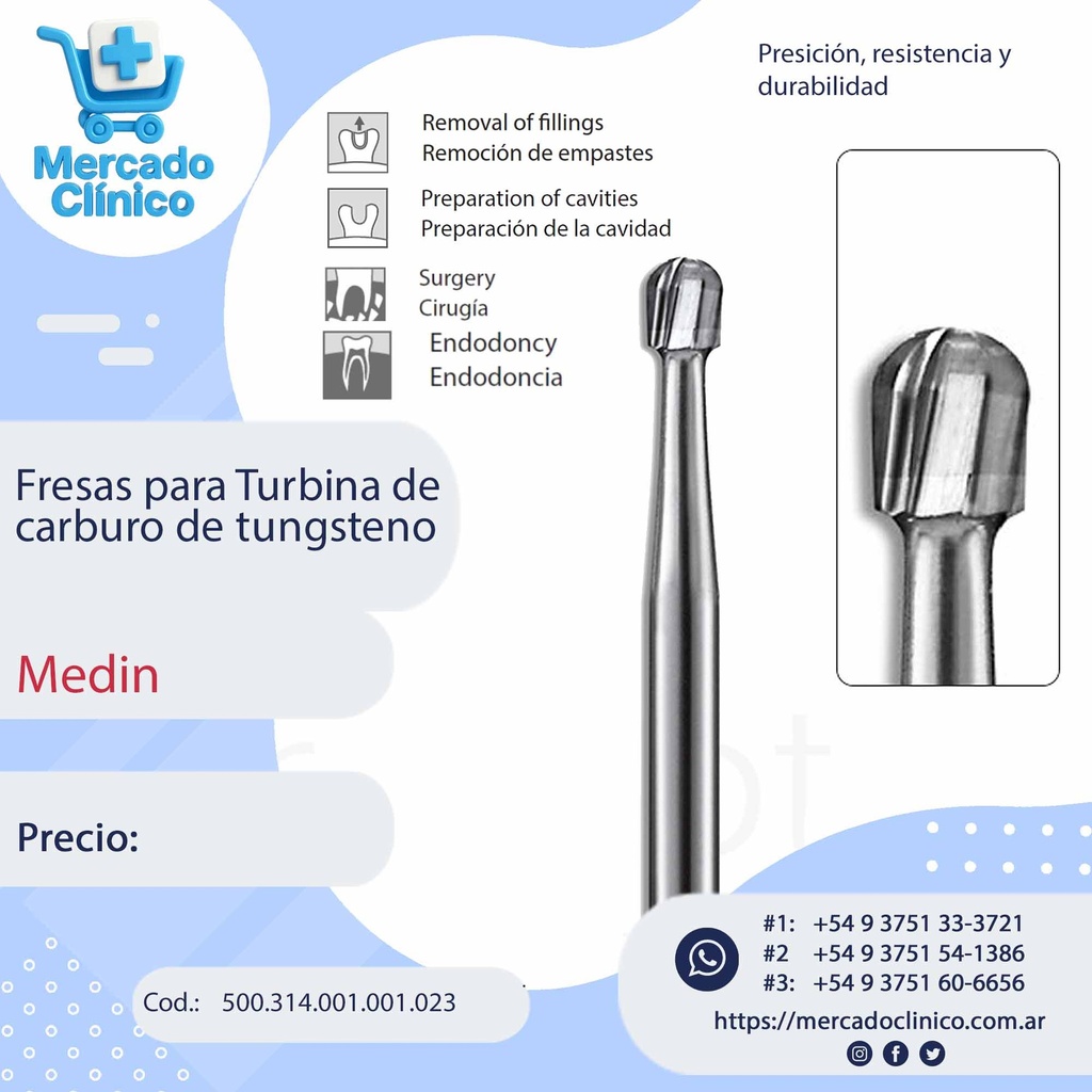 Fresa carburo de tungsteno - cilíndrica de punta redonda  - X  UNIDAD - Medin 