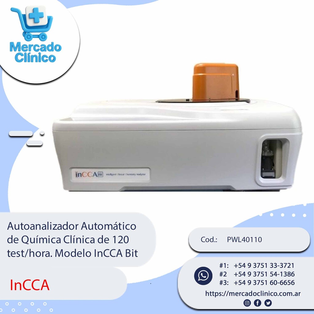 Autoanalizador Automático  de Quím ica Clínica de 120  test/hora. Modelo InCCA Bit - InCCA