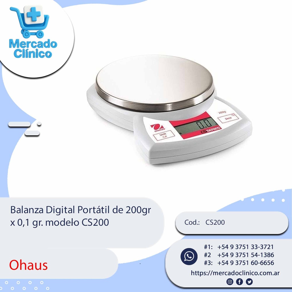 Balanza Digital Portátil de 200gr x 0,1 gr. modelo CS200  - Ohaus