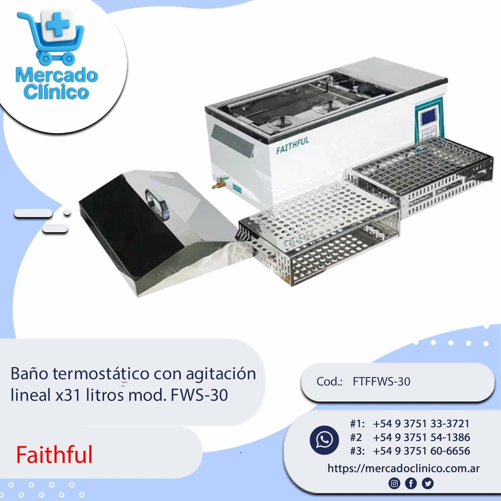 Baño termostático con agitación lineal x31 litros mod. FWS-30 - Faithful