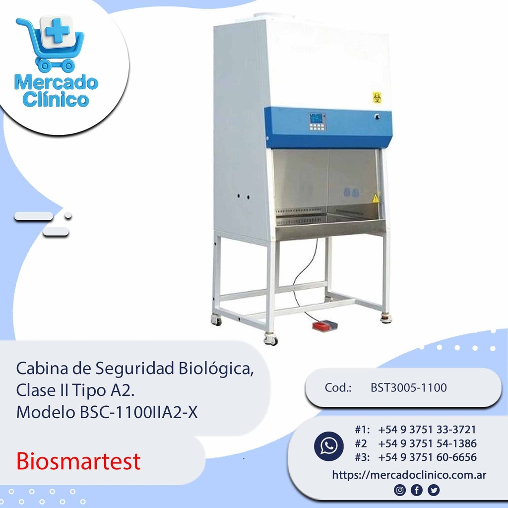 Cabina de Seguridad Biológica,  Clase II Tipo A2.  Modelo BSC-1100IIA2-X - Biosmartest