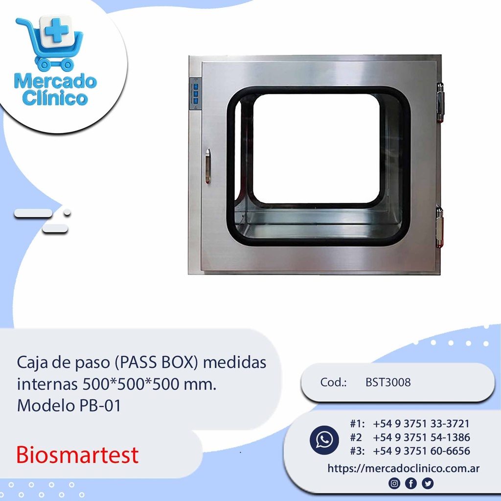Caja de paso (PASS BOX) medidas  internas 500*500*500 mm.  Modelo PB-01 - Biosmartest