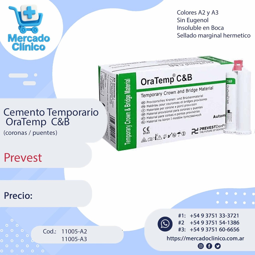 Cemento Temporario Bis - Acrílica OraTemp (coronas / puentes) - PREVEST 