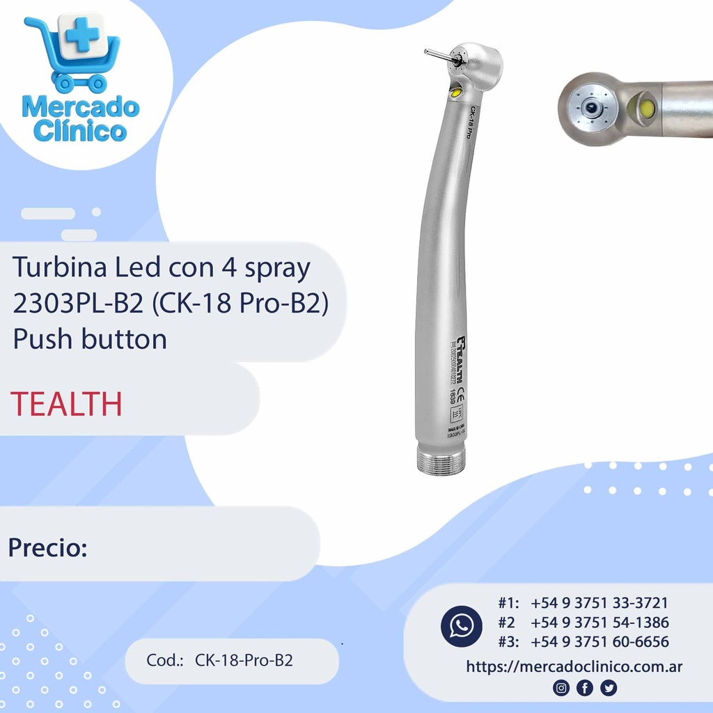Turbina Led con 4 spray 2303PL-B2 (CK-18 Pro-B2) Push button - Tealth