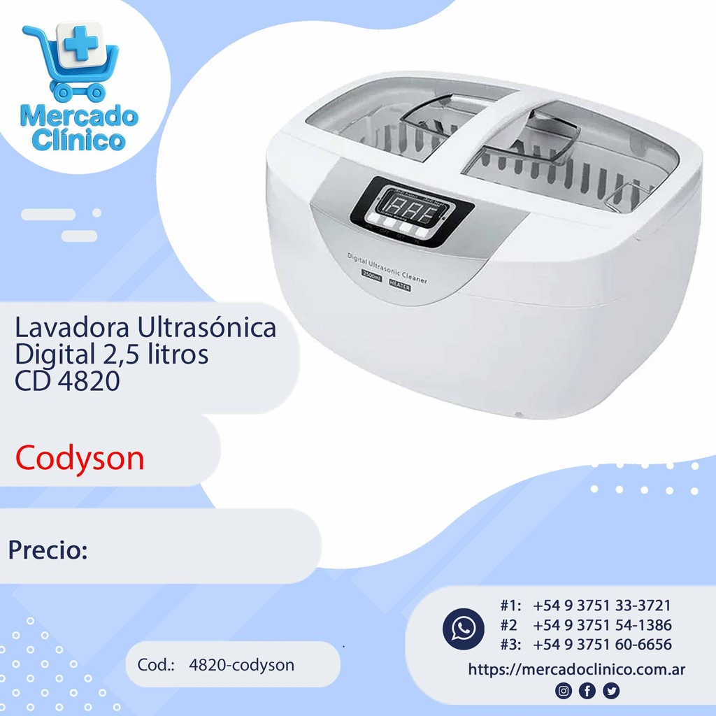 Lavadora Ultrasónica Digital UC-6300
2,5 litros - Codyson