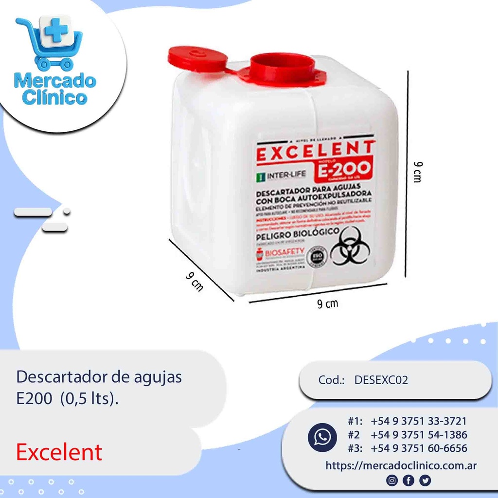 Descartador de agujas E200  (0,5 lts). - X unidad - Excelent
