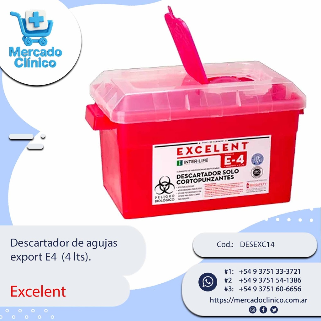 Descartador de agujas export E4  (4 lts). X Unidad - Excelent
