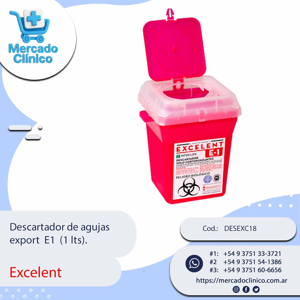 Descartador de agujas export E1  (1 lts). - X Unidad - Excelent