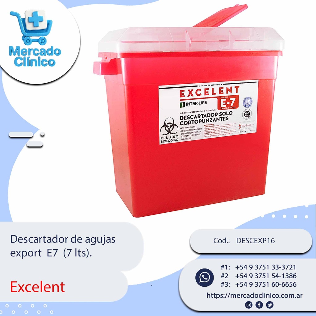 Descartador de agujas export E7  (7 lts). - Excelent