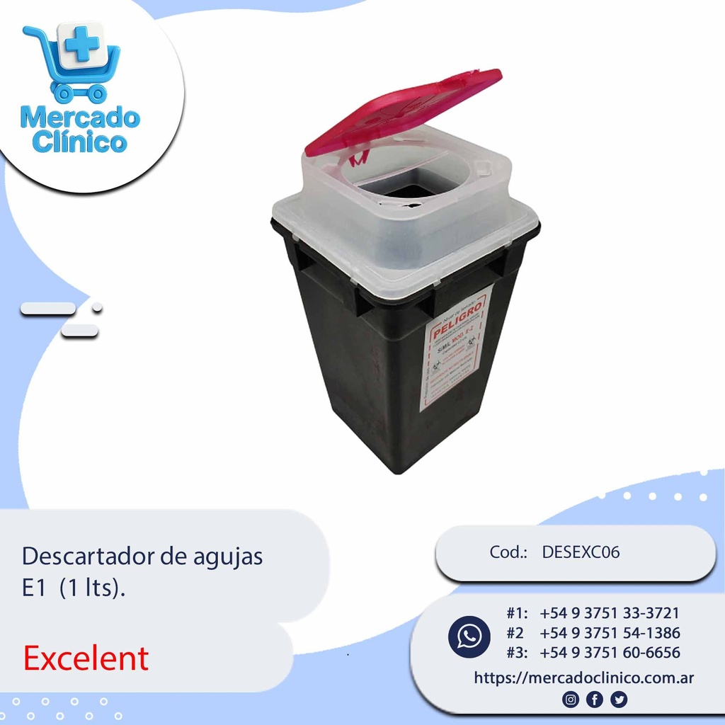 Descartador de agujas  E1  (1 lts). - X Unidad - Excelent