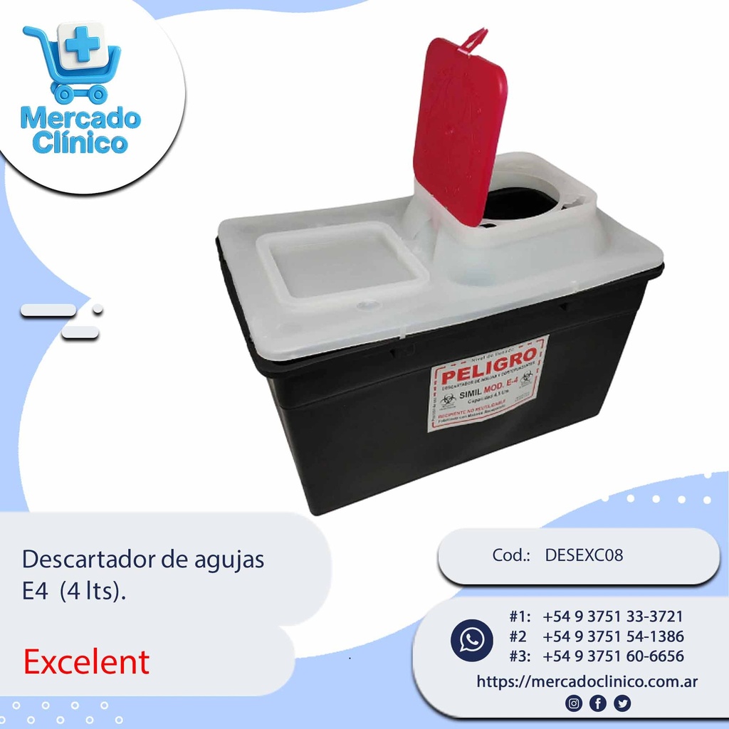 Descartador de agujas  E4  (4 lts). - X Unidad - Excelent