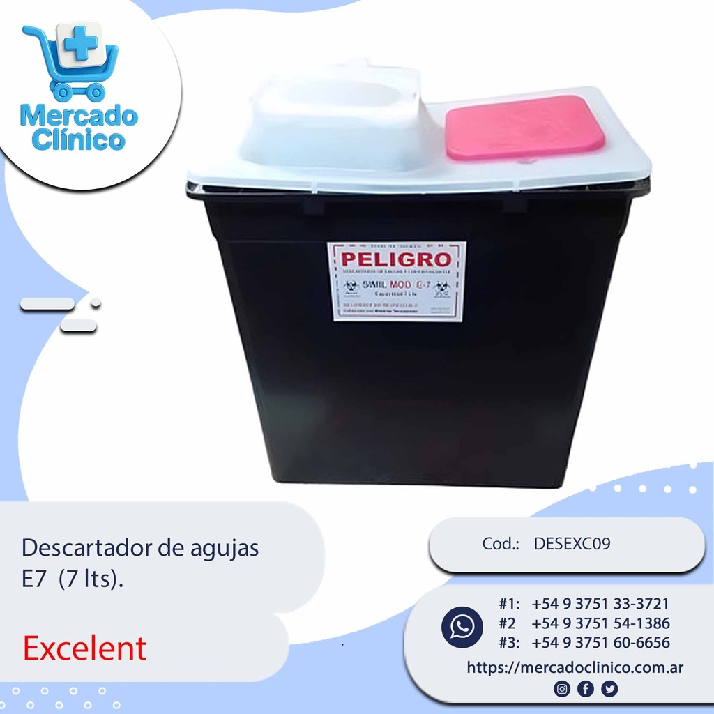Descartador de agujas  E7  (7 lts). - X Unidad - Excelent