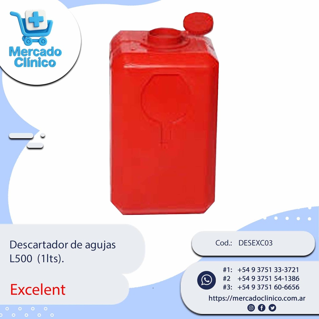 Descartador de agujas L500  (1 lts). - X Unidad - Excelent