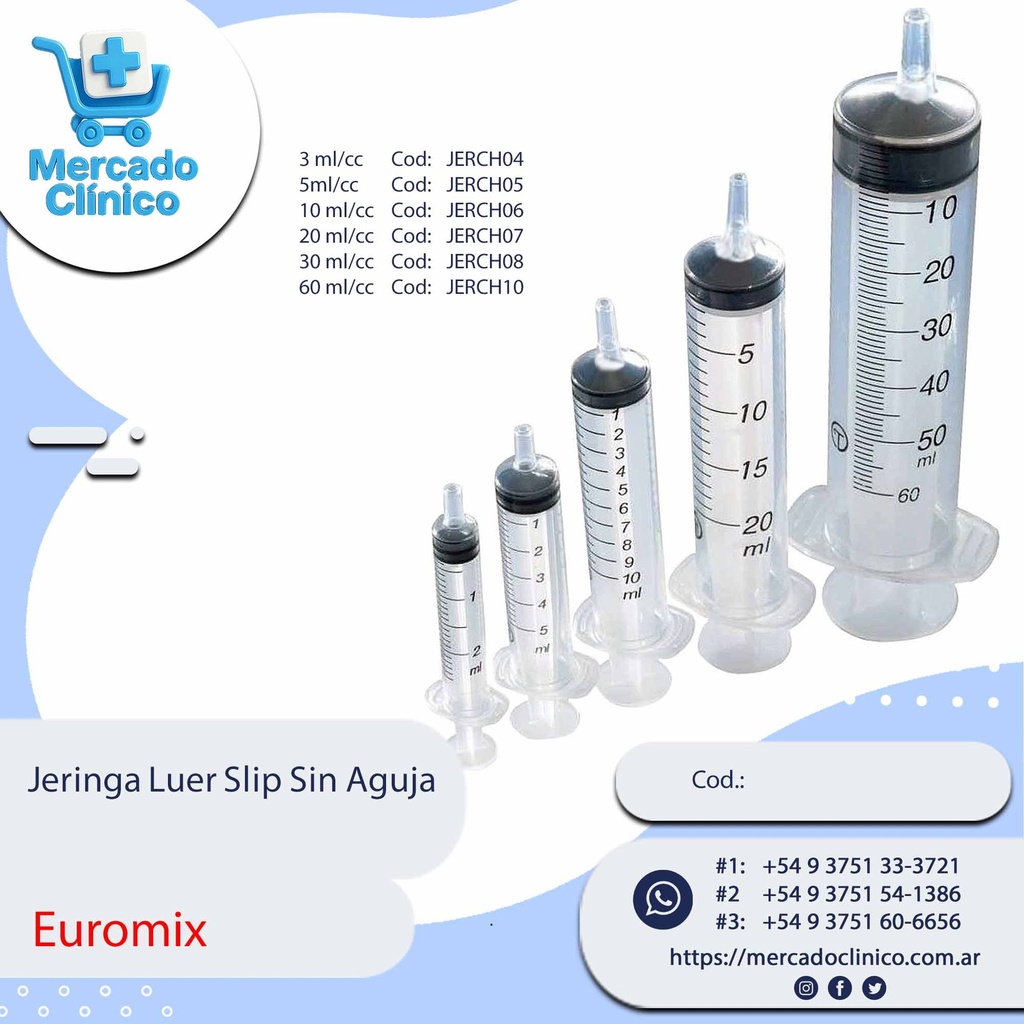 Jeringa Luer Slip Sin Aguja  - X Unidad - Euromix
