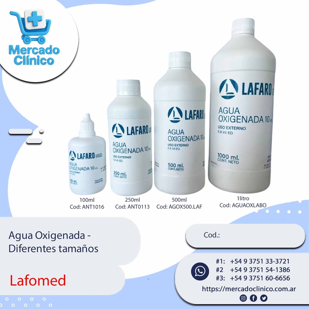 Agua oxigenada 10 vol - Dif tamaños - LAFARO
