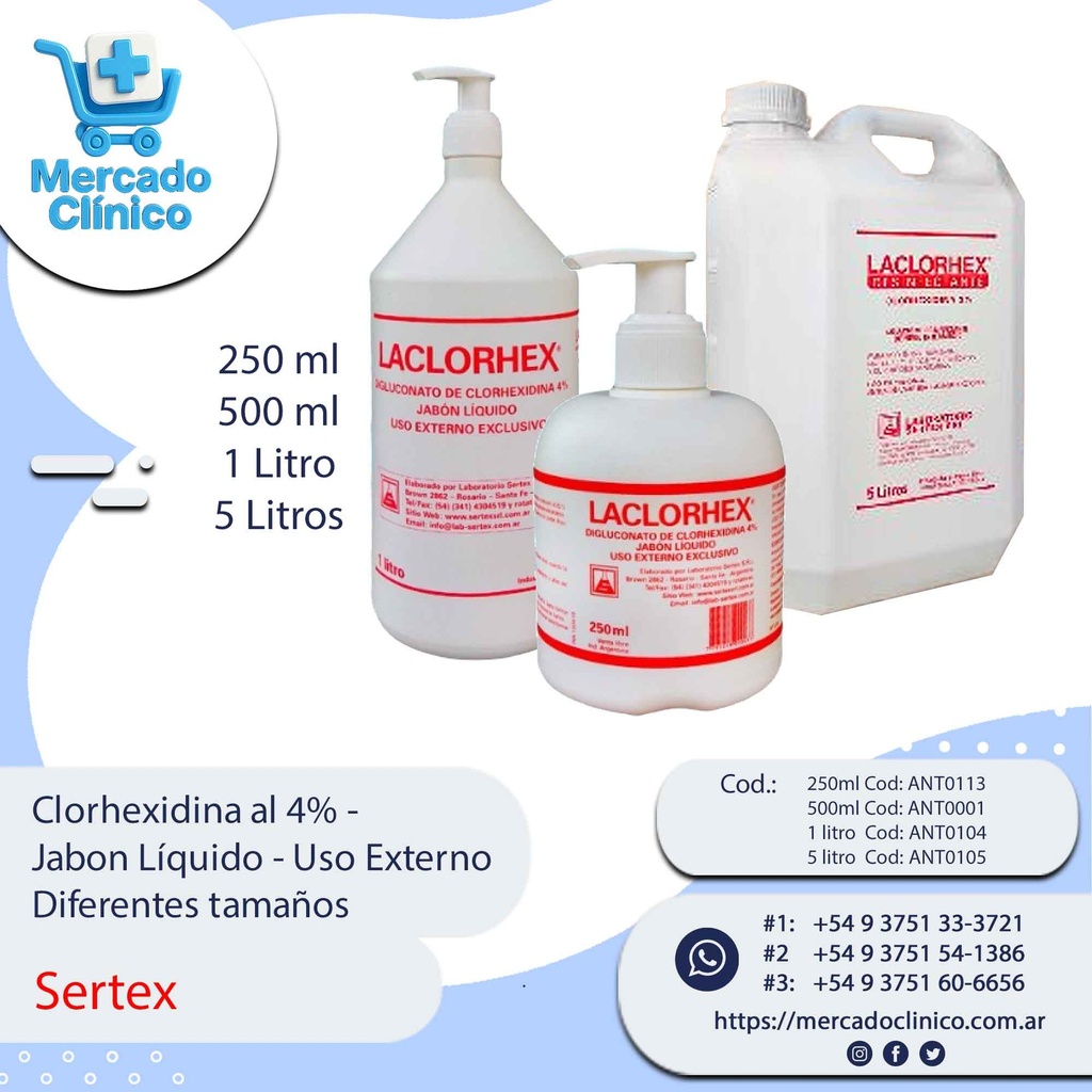 Clorhexidina al 4% - Jabon Líquido - Uso Externo Diferentes tamaños - Sertex
