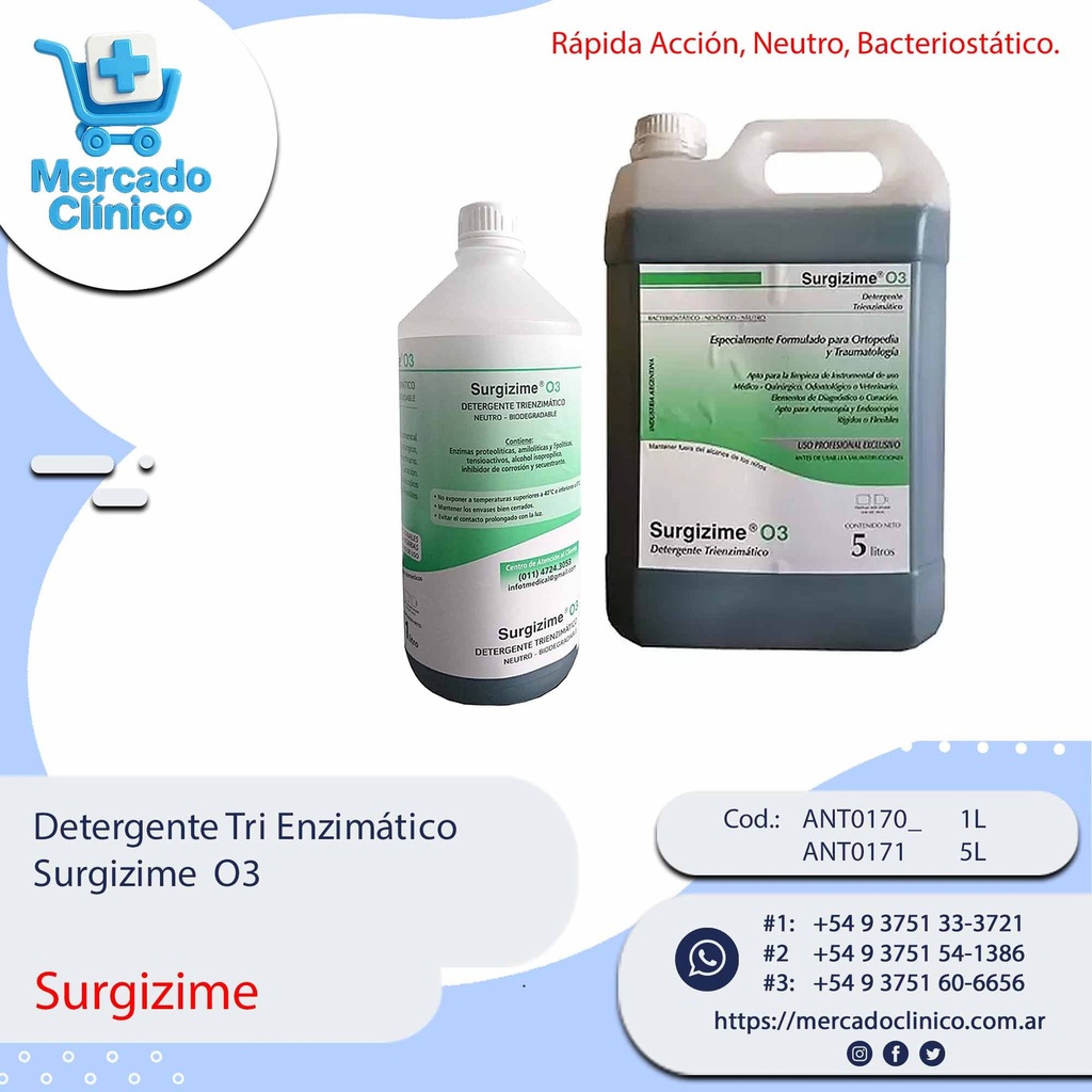 Detergente Tri Enzimático  Surgizime  O3 - Surgizime