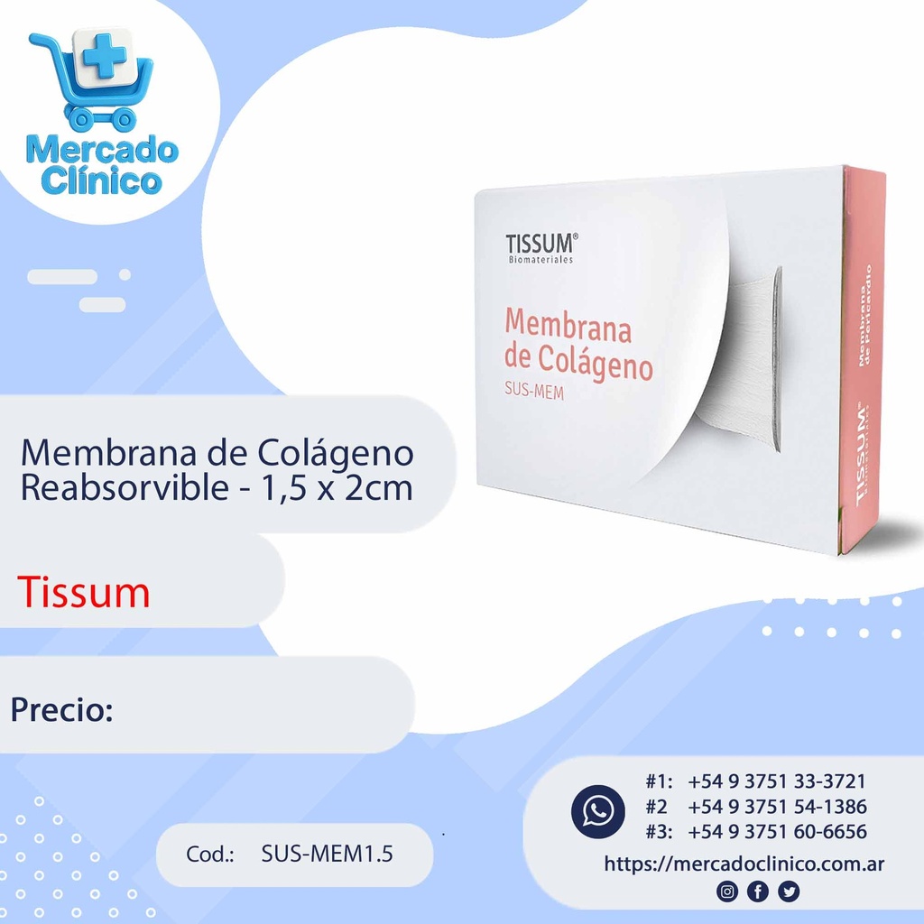 Membrana de Colágeno Reabsorvible - 1,5 x 2cm - Tissum