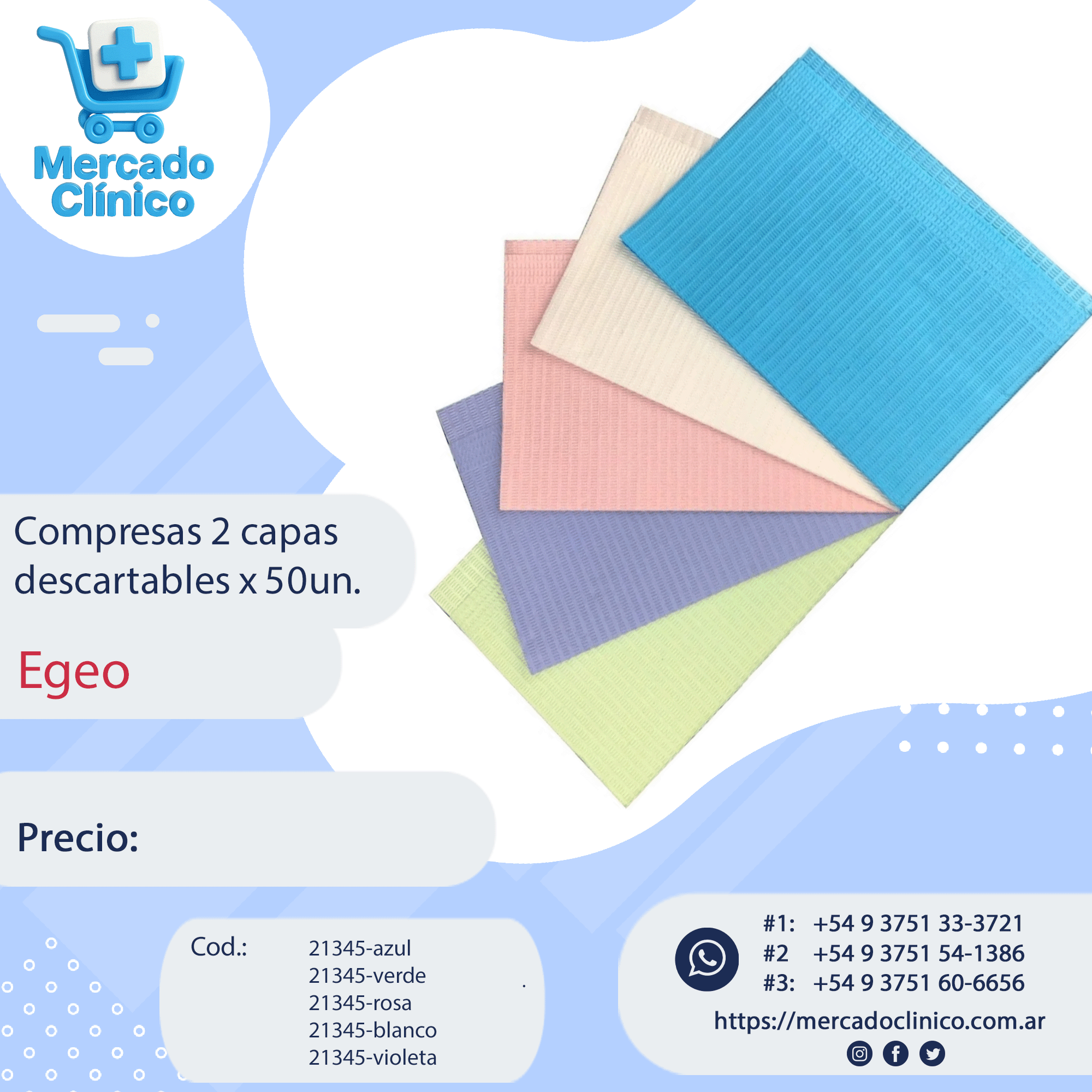 Compresas  descartables 2 capas x 50 unidades - EGEO