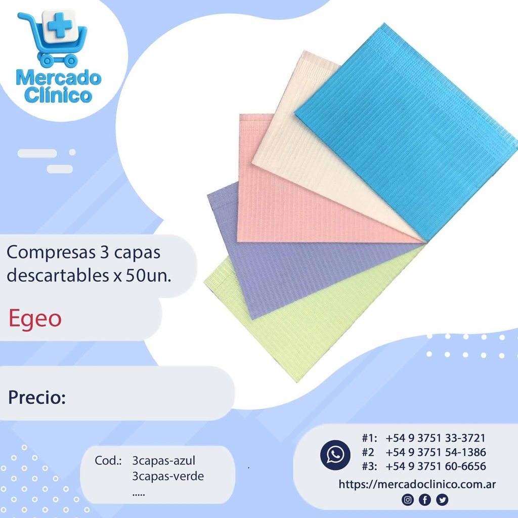 Compresas  descartables 3 capas x 50 unidades - EGEO